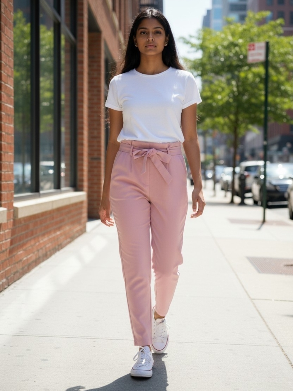 a'gaci Blush Pink Paperbag Waist Trousers